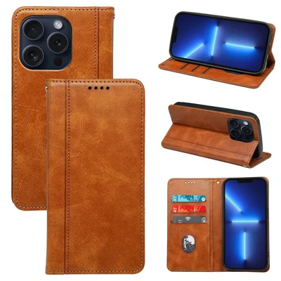 For iPhone 13 Pro Max Case Magnetic Auto Closing PU Leather Phone Cover - Yellow