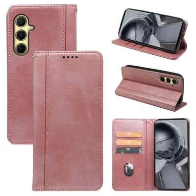 For Samsung Galaxy S23 FE Case Calf Texture Card Slots PU Leather Phone Cover - Rose Gold