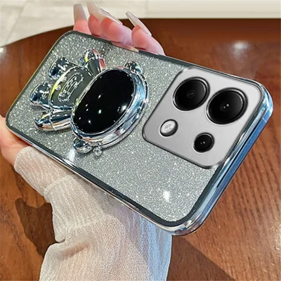 For Xiaomi Redmi Note 13 Pro 4G / Poco M6 Pro 4G Case Astronaut Hidden Kickstand PC+TPU Phone Cover - Silver