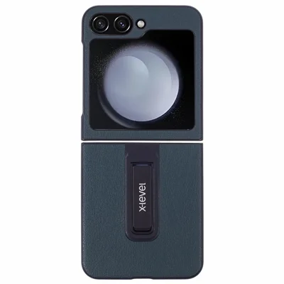 X-LEVEL For Samsung Galaxy Z Flip7 FE 5G / Z Flip6 5G Magnetic Kickstand Folding Phone Case PU Leather Coated PC Cover - Midnight Green