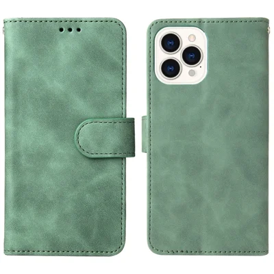 PU Leder Brieftasche Folio Flip Hülle Für Iphone 14 Pro, Hauttouch Feeling Foldable Stand Protective Telefonabdeckung - Grün