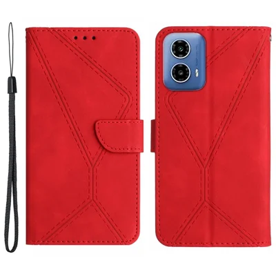 HT05 For Motorola Moto G85 5G / S50 Neo 5G Case Stand Function Leather Phone Cover Splicing Lines - Red