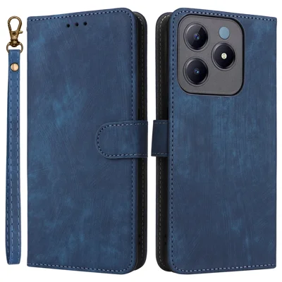 Futerał do Realme Note 60x 4G / C63 4G / C61 4G / Narzo N63 4G z funkcją podpórki, blokowaniem RFID, skórzaną pokrywą z paskiem - niebieski