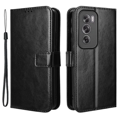 Fodral för Oppo Reno12 5G (Global) med crazy horse-struktur i läder, fliplock – Svart