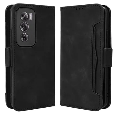 Läder för Oppo Reno12 5G (Global) Fickfodral med flera kortfack - Svart