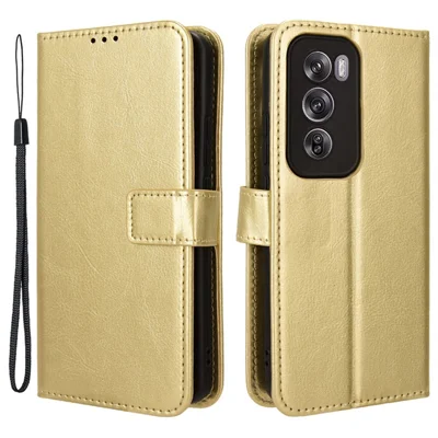 For Oppo Reno12 Pro 5G (Global) Wallet Case Crazy Horse Texture Leather Phone Cover - Gold