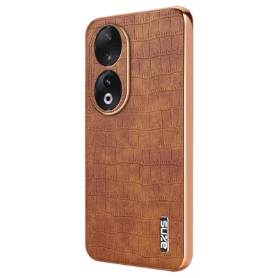 AZNS For Honor 90 Phone Case Electroplating Crocodile Texture Leather Back Cover - Brown