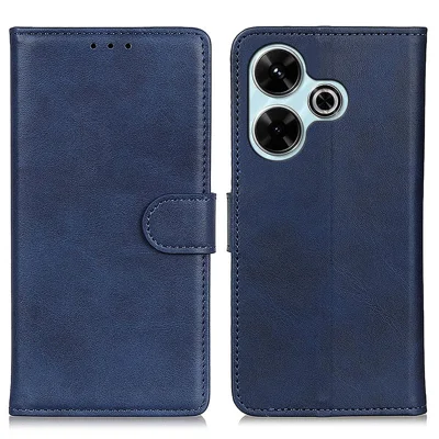 For Xiaomi Redmi 13 5G / 13 4G Case Folio Stand View Leather Phone Cover Cowhide Texture - Blue