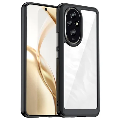 For Honor 200 5G Clear Back Case Shockproof TPU+Acrylic Phone Cover - Black