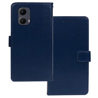 IDEWEI for Motorola Edge (2024) 5G Case Card Slots Holder Leather Phone Cover Crazy Horse Texture - Blue