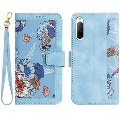 For Sony Xperia 10 V Case Pattern Print Leather Phone Cover with Hand Strap - Baby Blue