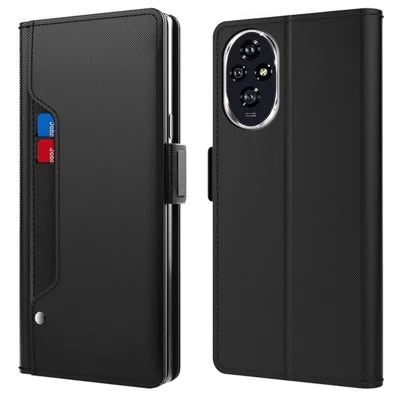 For Honor 200 Pro 5G Case PU Leather Shockproof Phone Cover Stand Make Up Mirror - Black