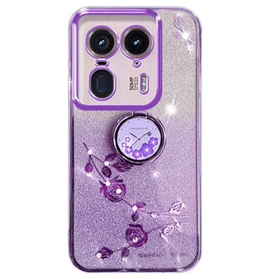 KADEM For Motorola Edge 50 Ultra 5G / Moto X50 Ultra 5G Case Flower Cute Glitter Design TPU Phone Cover Kickstand - Purple