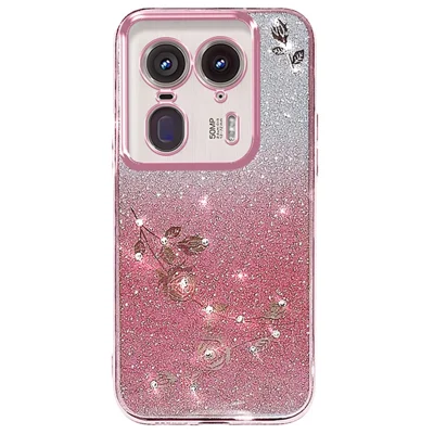 KADEM For Motorola Edge 50 Ultra 5G / Moto X50 Ultra 5G Case TPU Glitter Flower Phone Cover - Rose Gold