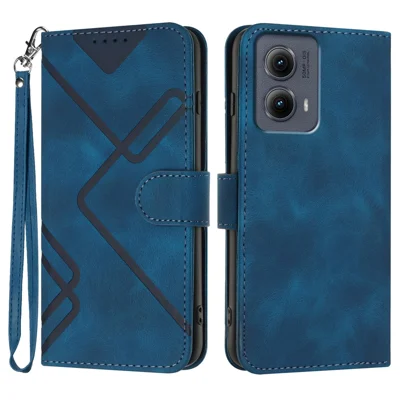YX0040 For Motorola Edge (2024) 5G Case Geometry Imprinted PU Leather Flip Phone Cover - Sapphire