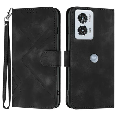 YX0040 For Motorola Edge 50 Fusion 5G Case Full Protection Geometry Leather Phone Cover - Black