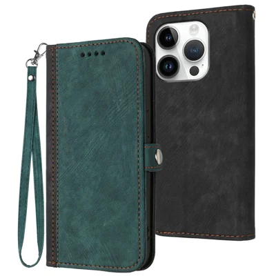 YX0020 Voor iPhone 16 Pro Max Hoesje Telefoon Leren Cover Dubbele Magnetische Sluitingen - Donkergroen