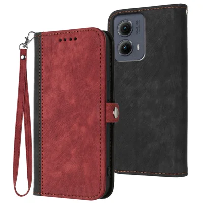 YX0020 For Motorola Edge (2024) 5G Leather Case Phone Cover with Hand Strap - Red