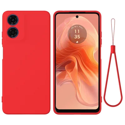 غطاء لهاتف Motorola Moto E14 4G مع حزام يدوي من السيليكون السائل - أحمر