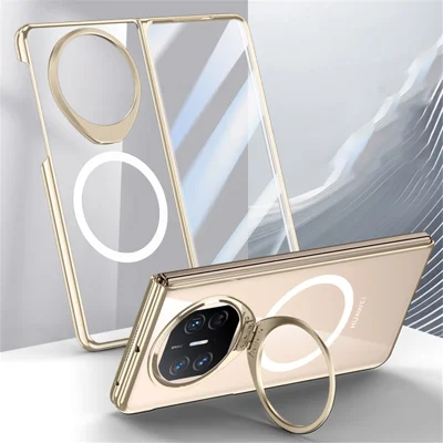 For Huawei Mate X5 Magnetic Case Clear Back PC Phone Cover with Kickstand - Transparent Gold