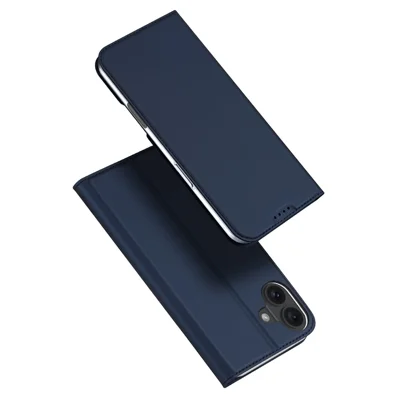 DUX DUCIS Skin Pro Series For iPhone 16 Plus Case Card Slot Stand Leather Phone Cover - Blue
