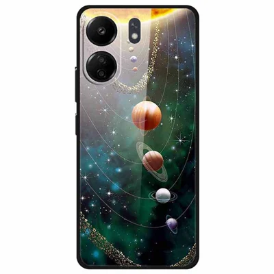 For Xiaomi Redmi 13C 4G / Poco C65 4G Case Pattern Tempered Glass Anti-Drop Phone Cover - Planet