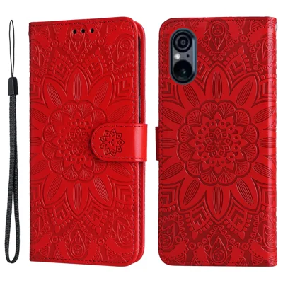 For Sony Xperia 5 VI Case PU Leather Phone Wallet Cover Sunflower Pattern - Red