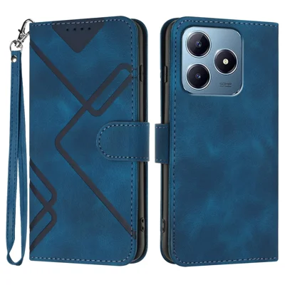 YX0040 For Realme Note 60x 4G / C63 4G / C61 4G Case Leather Phone Cover Geometry Pattern - Sapphire