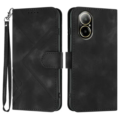 YX0040 For Realme C67 4G Case Wallet Stand PU Leather Geometry Phone Cover - Black