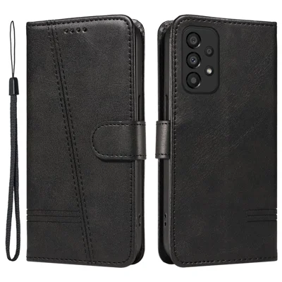 For Samsung Galaxy A53 5G Wallet Case T-Shaped Lines Leather Phone Cover - Black