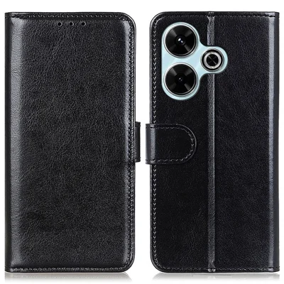 For Xiaomi Redmi 13 5G / 13 4G Phone Case Crazy Horse Texture PU Leather Wallet Stand Phone Cover - Black