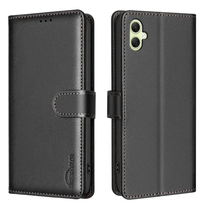 BINFEN COLOR BF32 For Samsung Galaxy A05 4G Case RFID Blocking Card Slots Leather Cover - Black