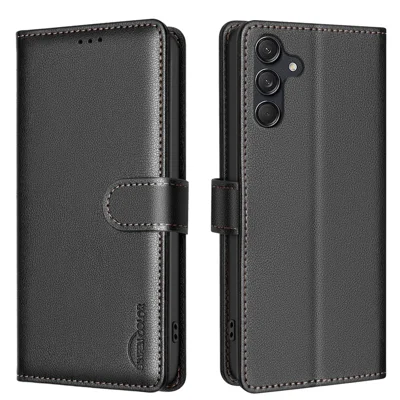 BINFEN COLOR BF32 For Samsung Galaxy S25+ / S24+ Phone Case Litchi Texture RFID Blocking Wallet Leather Cover - Black