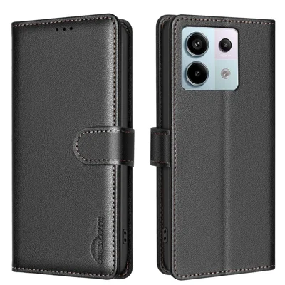 BINFEN COLOR BF32 For Xiaomi Redmi Note 13 Pro 4G Phone Case Litchi Texture RFID Blocking Leather Phone Cover - Black