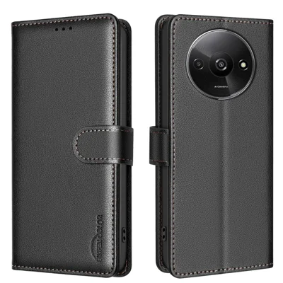 BINFEN COLOR BF32 For Xiaomi Redmi A3 / Poco C61 4G Case Anti-Drop RFID Blocking Leather Phone Cover - Black