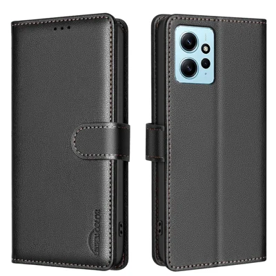 BINFEN COLOR BF32 til Xiaomi Redmi Note 12 4G Mobiltelefonbeskyttelse med RFID-blokerende Læderstil med Stilling - Sort