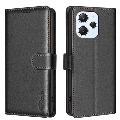 BINFEN COLOR BF32 For Xiaomi Redmi 12 4G Case RFID Blocking Leather Flip Stand Phone Cover - Black