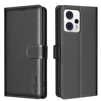 BINFEN COLOR BF32 For Motorola Moto G13 4G / G23 4G / G53 5G Flip Case Leather Phone Cover - Black