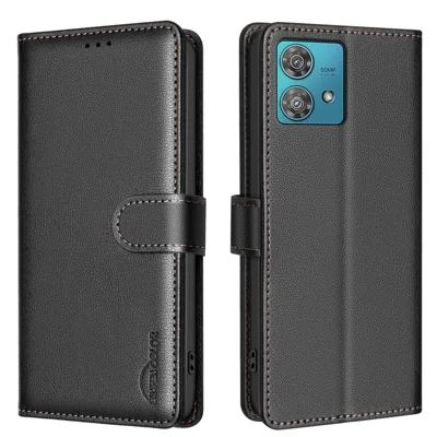 BINFEN COLOR BF32 For Motorola Edge 40 Neo 5G Phone Case Litchi Texture RFID Blocking Leather Phone Cover - Black