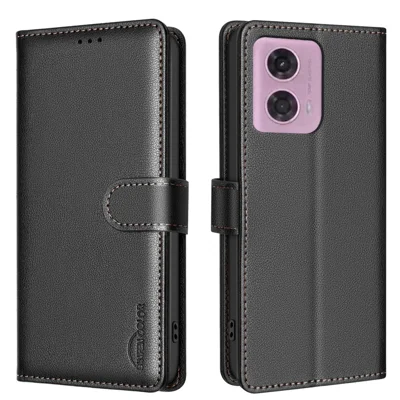 BINFEN COLOR BF32 For Motorola Moto G04 4G / G24 4G Cell Phone Case RFID Blocking Litchi Texture Leather Phone Cover - Black