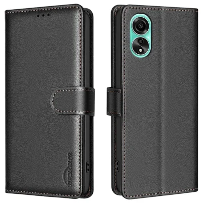 BINFEN COLOR BF32 PU Leather Phone Shell for Oppo A78 4G Case Litchi Texture RFID Blocking Leather Cover - Black