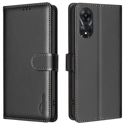 BINFEN COLOR BF32 For Oppo A78 5G Litchi Texture Leather Phone Cover Phone Stand Case with RFID Blocking - Black