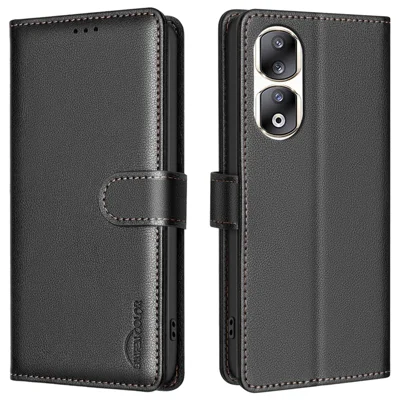 BINFEN COLOR BF32 For Honor 90 Pro Case RFID Blocking Phone Cover PU Leather Shell - Black