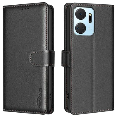 BINFEN COLOR BF32 For Honor X7a 4G Case Leather Phone Cover Magnetic Clasp - Black