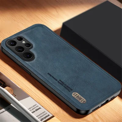 Matte Phone Case for Samsung Galaxy S24 Ultra TPU+PU Phone Cover Work with Magnetic Car Holder - Blue