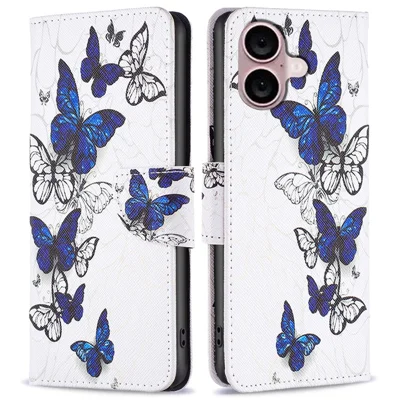 For iPhone 16 Case Mønsterprint Punge Læder Flip Telefonbeskyttelse - Sommerfugle