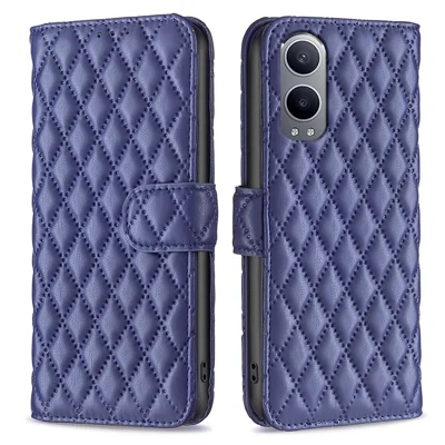 BINFEN COLOR BF Style-14 For OnePlus Nord CE4 Lite 5G / Oppo K12x 5G (China) Leather Case Rhombus Phone Cover - Blue