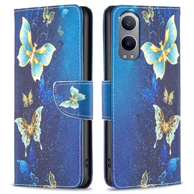 For OnePlus Nord CE4 Lite 5G Case Leather Phone Cover Pattern Printing - Golden Butterflies