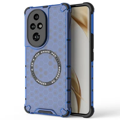 For Honor 200 Pro 5G Case Honeycomb TPU+PC Cell Phone Cover Magnetic Case - Blue