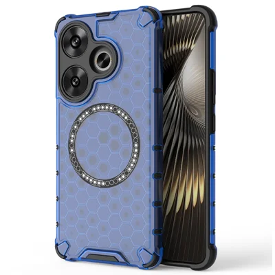 For Xiaomi Poco F6 5G / Redmi Turbo 3 5G Magnetic Case Honeycomb TPU+PC Cell Phone Cover - Blue